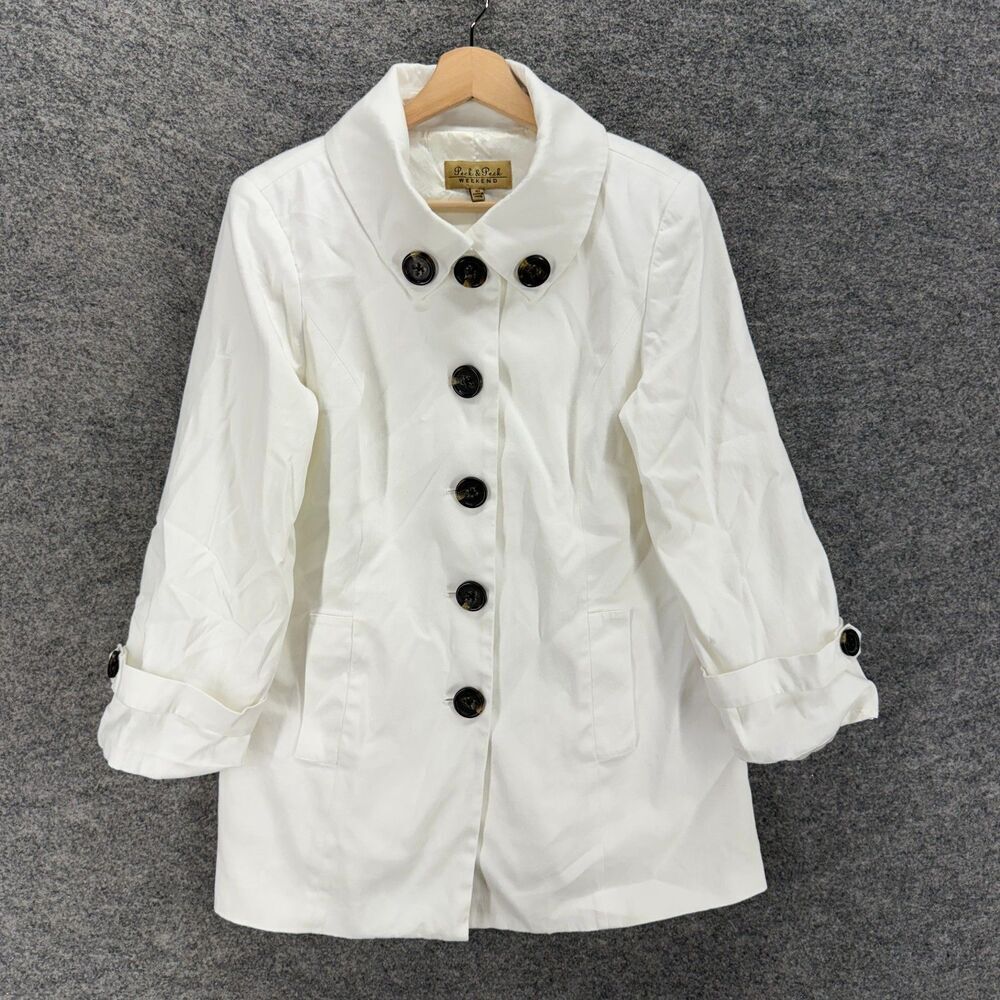 Peck & Peck Coat Women 10 White Button Up Long Sleeve Lined Collared Pockets